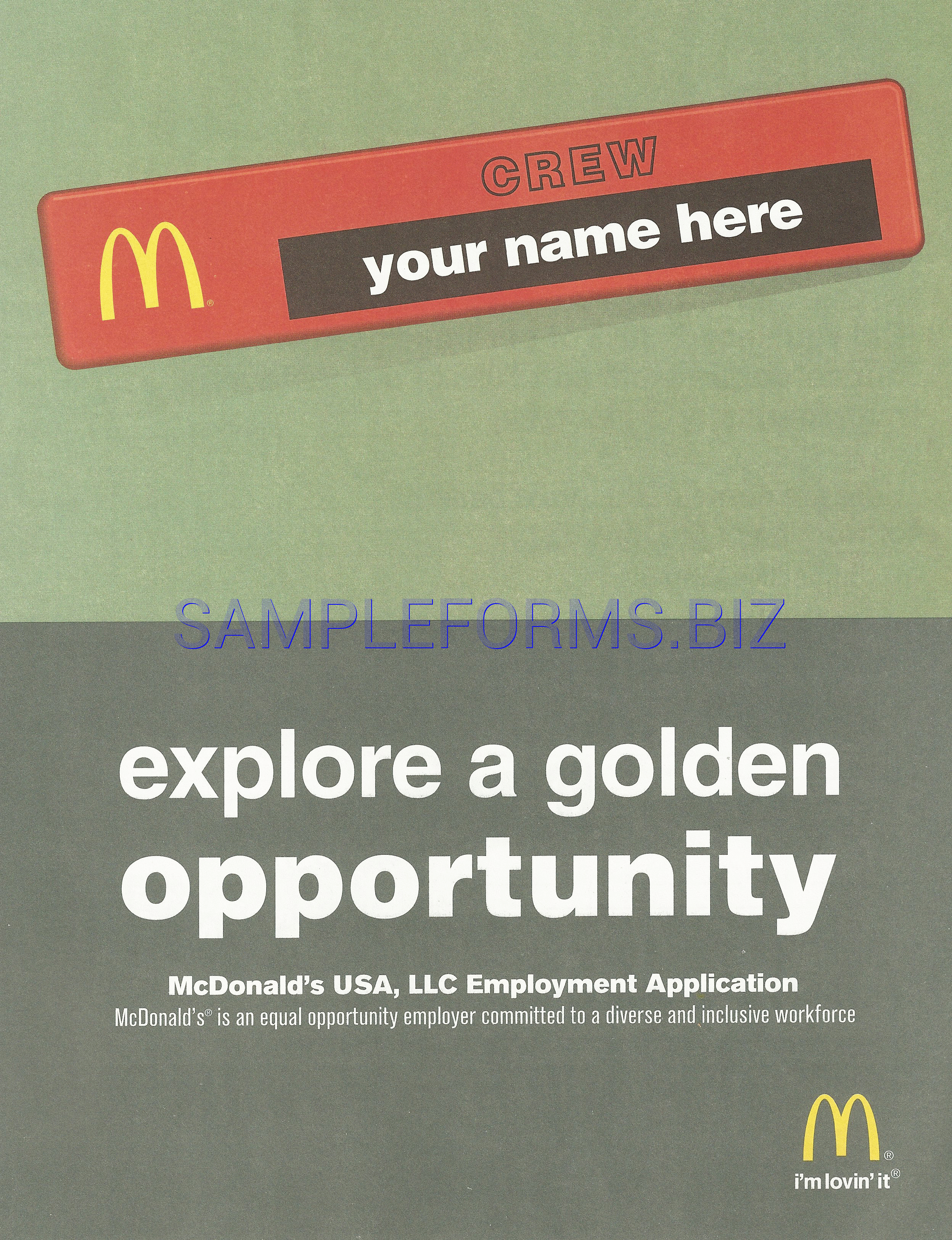 Preview free downloadable McDonalds Application Form in PDF (page 1)
